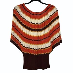 Gabriel Knit Top Orange Brown Chevron Retro Batwing Dolman Women XL